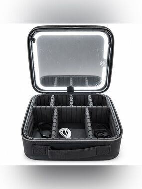 Black Quilted White Travel Carry Bag W LED Mirror & compartments